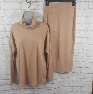 Ribbed 2 Piece Pencil Skirt & Turtleneck Set